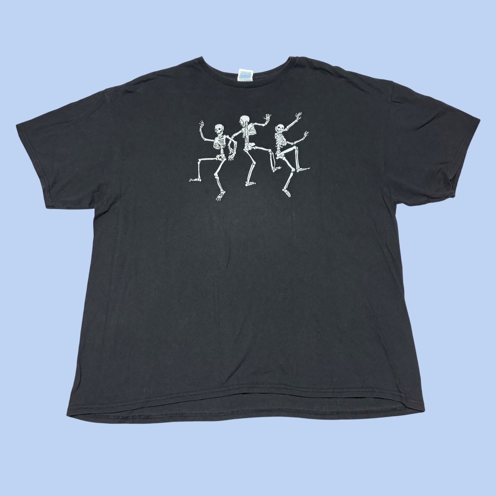 Delta Apparel Men Black Dancing Skeleton Graphic T-Shirt 2XL Short Sleeve Cotton